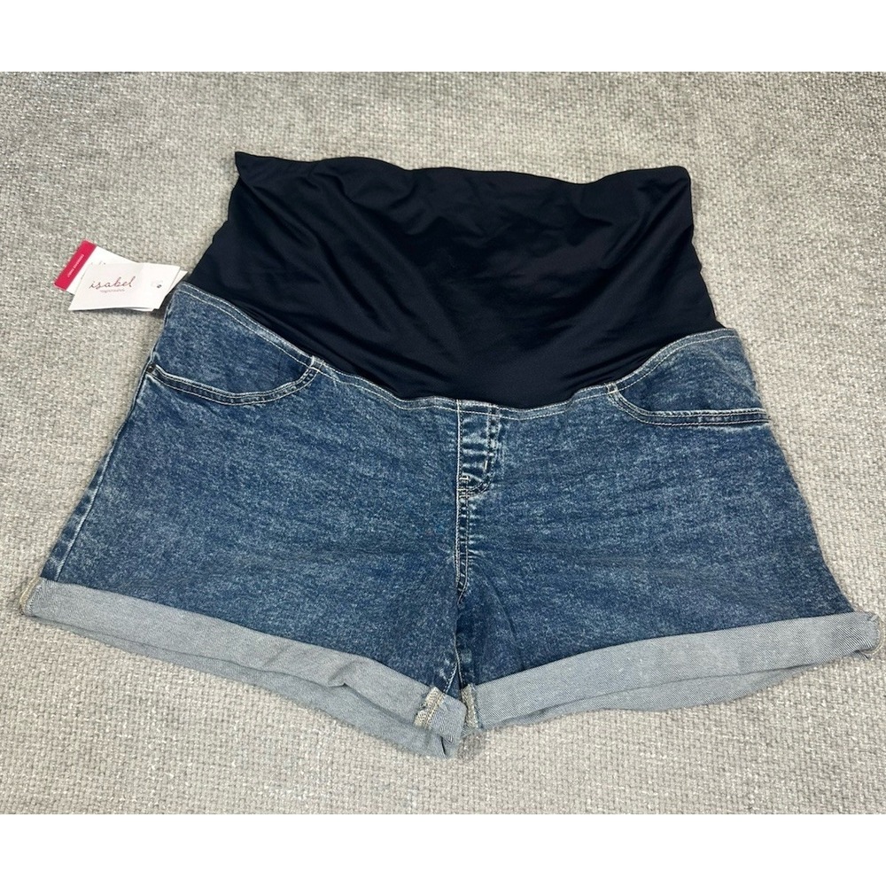 Isabel Shorts Womens 16 Blue Jean Midi Over Belly Maternity Cuffed‎